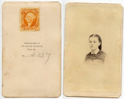 United States 1860‘s Photograph, Woman, Evans & Prince, York Pennsylvania, Scott R6c Revenue Stamp - Fiscali