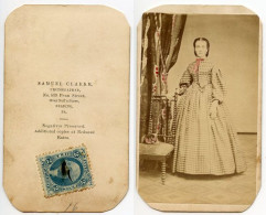 United States 1860‘s Photograph, Woman, Samuel Clarke, Reading Pennsylvania, Scott R13c Revenue Stamp - Steuermarken