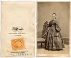 United States 1860‘s Photograph, Woman, Chas. E. Wallin, York Pennsylvania, Scott R15c Revenue Stamp - Fiscali