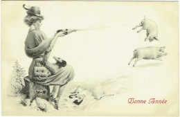 Illustrateur : KUDERNA. M.M.VIENNE. M. MUNK. Femme Art Nouveau, Champagne & Cochon.  - Kuderna