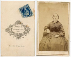 United States 1860‘s Photograph, Woman - Applegate, Philadelphia Pennsylvania - Scott R13c Revenue Stamp - Revenues