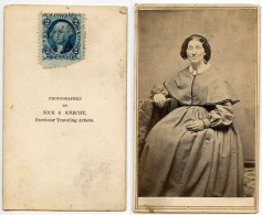 United States 1860‘s Photograph, Woman - Nick & Knecht, Traveling Artists - Scott R13c Revenue Stamp - Steuermarken