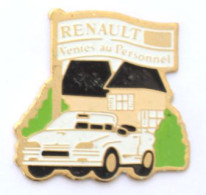 Pin's RENAULT - VENTES AU PERSONNEL - Cabriolet Blanc Devant Château - M508 - Renault