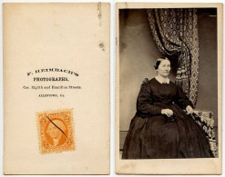 United States 1860‘s Photograph, Woman - F. Heimbach, Allentown Pennsylvania - Scott R15c Revenue Stamp - Fiscal