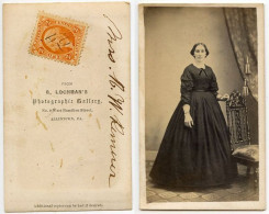 United States 1860‘s Photograph, Woman - B. Lochman, Allentown Pennsylvania, Scott R15c Revenue Stamp - Steuermarken