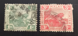 Etats Malais Fédérés 1906  Tiger - New Colors  1c & 3c  Oblitérés - Federated Malay States