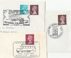 3 Diff 1970s BUSES Covers Helston Benfleet Wembley EVENT GB Stamps Event Cover Bus - Busses