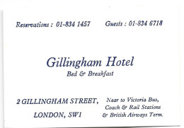London Gillingham Hotel Business Card Etiquette Visitekaartje Htje - Cartes De Visite
