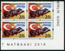 Türkiye 2018 Mi 4445 MNH Day Of Democracy And National Unity, Flag, Map [Block Of 4] - Nuevos