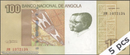 DWN - ANGOLA P.153 - 100 Kwanzas 2012 UNC Various Prefixes DEALERS LOT X 5 - Angola
