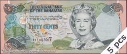 DWN - BAHAMAS P.68 - ½ Dollar A.2000 (2001) UNC Various Prefixes DEALERS LOT X 5 - Bahamas
