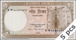 DWN - BANGLADESH P.46 - 5 Taka 2006 UNC Various Prefixes DEALERS LOT X 5 - Bangladesh