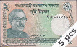 DWN - BANGLADESH P.52a - 2 Taka 2011 UNC Various Prefixes DEALERS LOT X 5 - Bangladesh