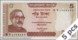 DWN - BANGLADESH P.53Aa - 5 Taka 2014 AU Various Prefixes DEALERS LOT X 5 - Bangladesh