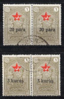 1932 TURKEY STAMPS IN AID OF THE TURKISH SOCIETY FOR THE PROTECTION OF CHILDREN SURCHARGED WITH LARGE LETTERS PAIRS USED - Charity Stamps