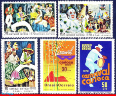 Ref. BR-1150-54 BRAZIL 1970 - 1969, CARNIVAL IN RIO DEJANEIRO, DANCE, MI# 1243-45,47-48, MNH, MUSIC 5V Sc# 1150-54 - Carnavales