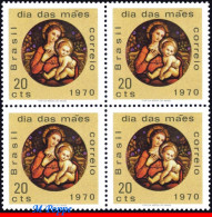 Ref. BR-1163-Q BRAZIL 1970 - MADONNA, FROM SAN ANTONIOMONASTERY, PAINTING, MI# 1256, BLOCK MNH, MOTHER'S DAY 4V - Blocs-feuillets