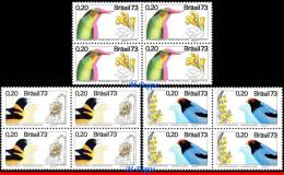 Ref. BR-1284-86-Q BRAZIL 1973 - HUMMINGBIRD, FLOWERS,FAUNA E FLORA, MI# 1368-70, BLOCKS MNH, BIRDS 12V Sc# 1284-1286 - Blocs-feuillets