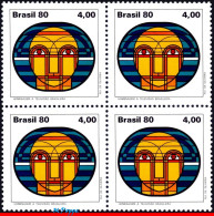 Ref. BR-1689-Q BRAZIL 1980 - BRAZILIAN TELEVISION,30TH ANNIV., TV, BLOCK MNH, TELECOMMUNICATION 4V Sc# 1689 - Blocs-feuillets