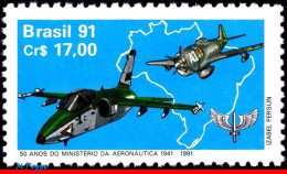 Ref. BR-2300 BRAZIL 1991 - MINISTRY OF AVIATION,MI# 2398, MNH, PLANES, AVIATION 1V Sc# 2300 - Unused Stamps