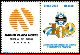 Ref. BR-2895A-4 BRAZIL 2003 - CENTENARY OF GREMIO,FAMOUS CLUBS, SPORT, PERSONALIZED MNH, FOOTBALL SOCCER 1V Sc# 2895A - Personalized Stamps