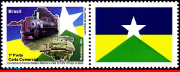 Ref. BR-3115-1 BRAZIL 2009 - RONDONIA, FORT, FLAGS,PERSONALIZED MNH, RAILWAYS, TRAINS 1V Sc# 3115 - Gepersonaliseerde Postzegels