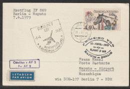 1979, Interflug, First Flight Card, Praha-Maputo Mozambique, Feeder Mail - Posta Aerea