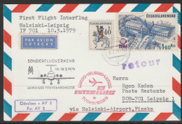 1979, Interflug, First Flight Card, Praha-Helsinki, Feeder Mail - Corréo Aéreo