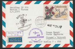 1979, Interflug, First Flight Card, Praha-Tirana, Feeder Mail - Airmail