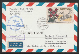 1979, Interflug, First Flight Card, Praha-Tirana Retour, Feeder Mail - Airmail