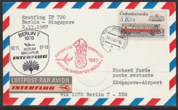1987, Interflug, First Flight Card, Ceskoslovensko-Singapore, Feeder Mail - Luftpost
