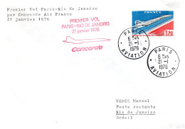 FRANCE / ENVELOPPE PREMIER VOL PARIS-RIO DU 21-1-1976 - Concorde