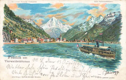 Flüelen Am Vierwaldstättersee Litho 1899 Bateau à Vapeur - Steamer - Dampfschiff - Bristenstock - Flüelen