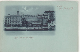 D3585) GRUSS Aus LINZ A. D. - Hotel Zum ROTHEN KREBS Mit SCHIFF - Alte MONDSCHEIN LITHO !! - Linz