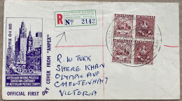 AUSTRALIA 1950, ILLUSTRATE REGISTER COVER USED, PHILA EXHIBITION, VIGNETTE  SPECIAL LABLE, CACHET, CHELTENHAM CITY CANCE - Brieven En Documenten