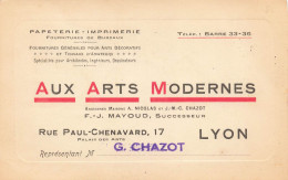 LY0N 8° - IMPRIMERIE-PAPETERIE " AUX ARTS MODERNES " RUE CHENAVARD - CARTE COMMERCIALE ANCIENNE (9x14cm) TRES BON ETAT - Lyon 8