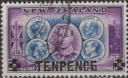 NEW ZEALAND 1944 British Monarchs Surcharged - 10d. On 1½d. - Blue And Mauve FU - Usati