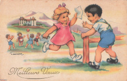Illustration Illustrateur Gougeon Enfants Enfant CPA Meilleurs Voeux Nos Plus Belles Stations Scolaires Arvillard Savoie - Gougeon