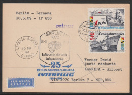 1989, Interflug, Special Flight Card, Javornik-Larnaca, Feeder Mail - Luchtpost
