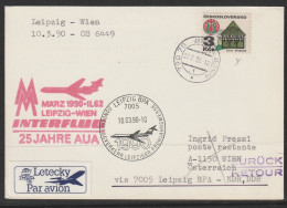 1990, AUA, Special Flight Card, Javornik-Wien, Feeder Mail - Posta Aerea