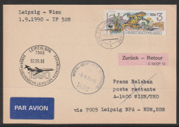 1990,Interflug, Special Flight Card, Javornik-Wien Retour, Zuleitungspost - Luchtpost
