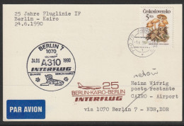1990,Interflug, Special Flight Card, Javornik-Kairo, Zuleitungspost - Posta Aerea