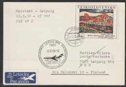1990, AY, Special Flight Card, Javornik-Helsinki-Leipzig, Zuleitungspost - Luchtpost