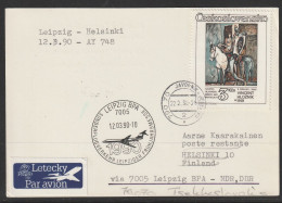 1990, AY, Special Flight Card, Javornik-Leipzig-Helsinki, Zuleitungspost - Luftpost