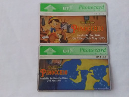 BT  - UK L&G - 2 Cards Walt Disney Cartoon Comic Pinocchio - BT Emissioni Pubblicitarie