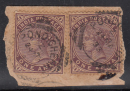1a X 2 QV On Piece, French India, British India Used Abroad, Pondicherry CDS Used - Oblitérés