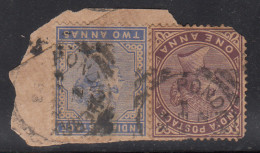 ½a & 2a QV On Piece, French India, British India Used Abroad, Pondicherry CDS Used - Usados