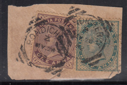 ½a & 1a QV On Piece, French India, British India Used Abroad, Pondicherry CDS Used - Gebraucht