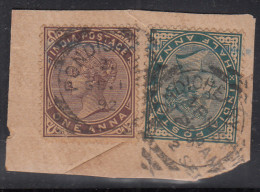 ½a & 1a QV On Piece, French India, British India Used Abroad, Pondicherry CDS Used - Usados