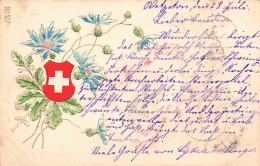 Gaufrée 1900 Drapeau Suisse Schweizer Flagge Bleurs Blumen Feuilles De Chêne Glands Eichenblätter  Eicheln - Au